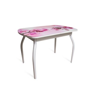 Кухонный раскладной стол ПГ-02СТФ белое/орхидея/крашенные фигурные в Уфе