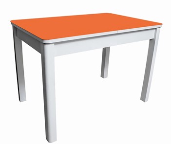 Стол раздвижной Айсберг-01 СТ2, белое ЛДСП/стекло оранжевое/прямые массив белый в Уфе