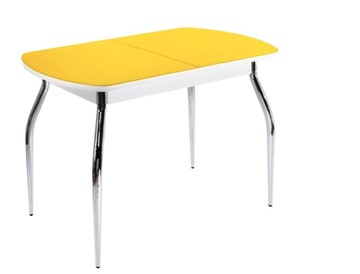 Кухонный раздвижной стол ПГ-07 СТ2, белое/желтое стекло/35 хром гнутые металл в Стерлитамаке