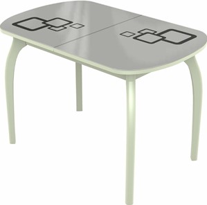 Обеденный раздвижной стол Ривьера мини дерево №1, Рисунок квадро (стекло белое/черный/белый) в Стерлитамаке