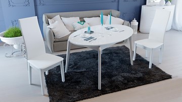 Овальный стол на кухню Марсель (СМ(Б)-102.01.12(1)), цвет  Белый/Стекло белое глянец в Стерлитамаке