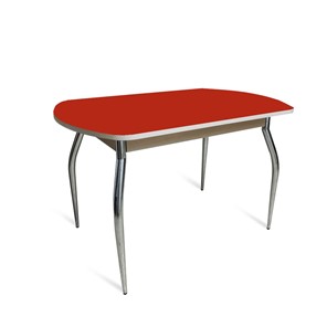 Стеклянный обеденный стол ПГ-04 СТ2, белое ЛДСП/алое стекло/35 хром гнутые металл в Стерлитамаке