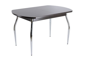 Кухонный раздвижной стол ПГ-07 СТ1 венге/черное стекло/хром фигурные в Уфе