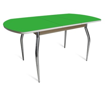 Кухонный стол раскладной ПГ-07 СТ2, дуб молочный/зеленое стекло/35 хром гнутые металл в Уфе