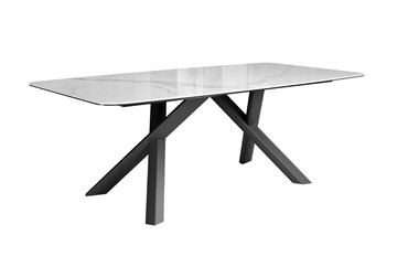 Кухонный стол DikLine KS220 керамика Cloud (белый глянец C11)/опоры черные в Стерлитамаке