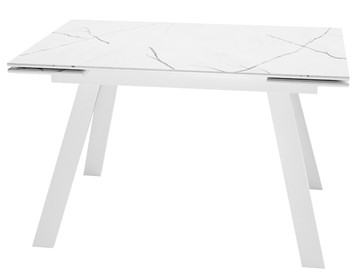 Стол обеденный раскладной DikLine SKM140 Керамика Белый мрамор/подстолье белое/опоры белые (2 уп.) в Уфе