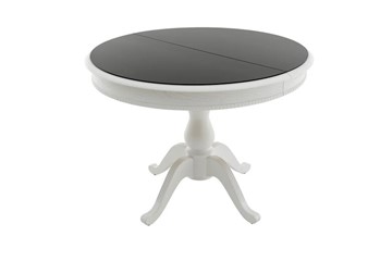 Кухонный раздвижной стол Фабрицио-1 Glass, Круг 1000, (Тон 9 - Эмаль белая + Чёрное) в Стерлитамаке