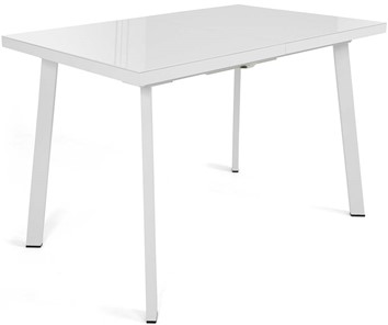 Кухонный стол раскладной Сальвадор-2G (ноги белые, стекло cristal/белый цемент) в Стерлитамаке