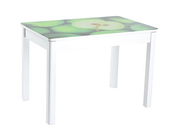 Кухонный раздвижной стол Айсберг-02 СТФ, белое лдсп/зеленые яблоки/40 прямые массив белые в Уфе