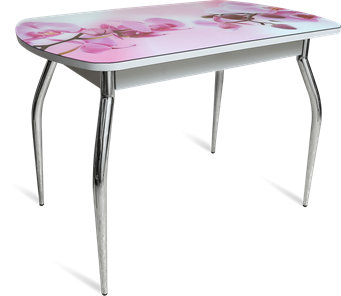 Стеклянный кухонный стол ПГ-04 СТФ белое/орхидея/хром фигурные в Стерлитамаке
