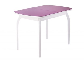 Кухонный раздвижной стол ПГ-мини, матовое фиолетовое стекло, ноги гнутые массив белый в Стерлитамаке