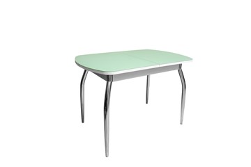Кухонный обеденный стол ПГ-06 СТ2, белое ЛДСП/фисташка стекло/35 хром гнутые металл в Уфе