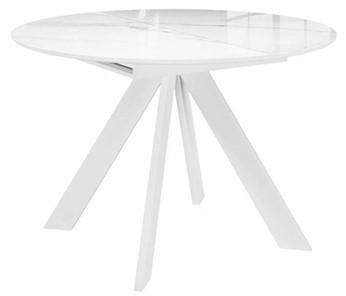 Стеклянный кухонный стол раздвижной DikLine SFC110 d1100 стекло Оптивайт Белый мрамор/подстолье белое/опоры белые в Салавате
