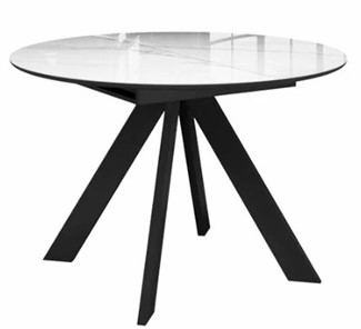 Стеклянный обеденный стол раздвижной  DikLine SFC110 d1100 стекло Оптивайт Белый мрамор/подстолье черное/опоры черные в Стерлитамаке