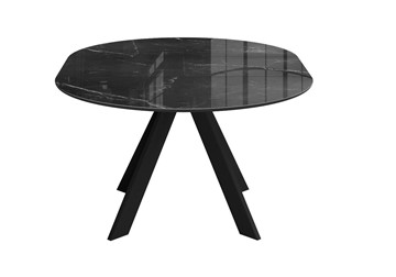 Стеклянный стол раздвижной DikLine SFC110 d1100 стекло Оптивайт Черный мрамор/подстолье черное/опоры черные в Салавате