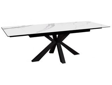 Стол обеденный раздвижной DikLine SFE140 Керамика Белый мрамор/подстолье черное/опоры черные (2 уп.) в Стерлитамаке