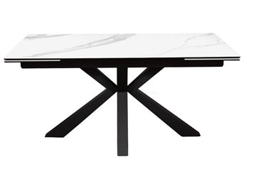 Керамический обеденный стол раздвижной DikLine SFE160 Керамика Белый мрамор/подстолье черное/опоры черные (2 уп.) в Уфе