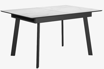 Стеклянный стол раздвижной DikLine SFA125 Стекло Белый мрамор САТИН/подстолье черное/опоры черные в Стерлитамаке