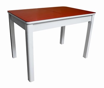 Кухонный стол раздвижной Айсберг мини СТ2, белое ЛДСП/стекло алое/прямые массив белый в Стерлитамаке