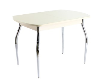 Стеклянный обеденный стол ПГ-01СТ Песочное/дуб молочный/хром фигурные в Уфе