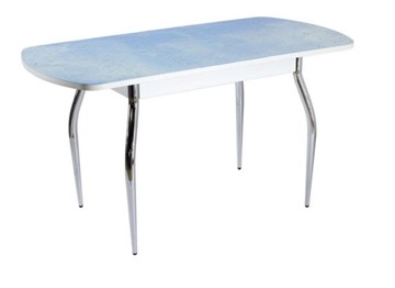 Стеклянный стол ПГ-02СТФ белый ЛДСП/стекло капли/хром фигурные в Стерлитамаке