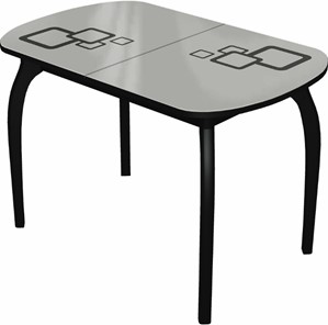 Кухонный стол раскладной Ривьера мини дерево №1, Рисунок квадро (стекло белое/черный/черный) в Стерлитамаке