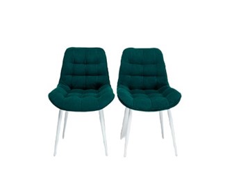 Комплект из 2-х  мягких стульев для кухни Комфорт изумрудный белые ножки в Уфе