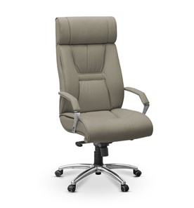 Офисное кресло Олимп X (подлокотники хром) натуральная кожа с компаньоном / серая NL50 в Стерлитамаке