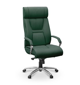 Кресло в офис Олимп X (подлокотники хром) натуральная кожа с компаньоном / зеленая NL30 в Стерлитамаке