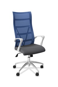 Кресло офисное Топ X белый каркас, сетка/ткань Bahama / синяя/серая в Стерлитамаке