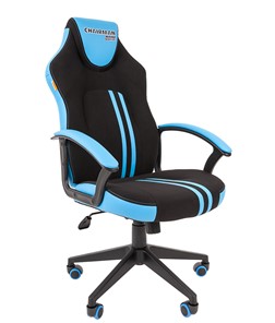 Кресло игровое CHAIRMAN GAME 26  Экокожа - Ткань стандарт. Черный/голубой в Уфе