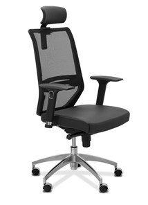 Офисное кресло для руководителя Aero lux с подголовником, сетка/экокожа / черная/черная CN1114 в Стерлитамаке