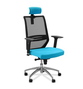 Офисное кресло для руководителя Aero lux с подголовником, сетка/ткань TW / черная/голубая в Уфе