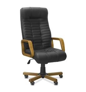 Кресло для руководителя Атлант W, экокожа премиум / черная CN1114/ дерево - орех в Стерлитамаке