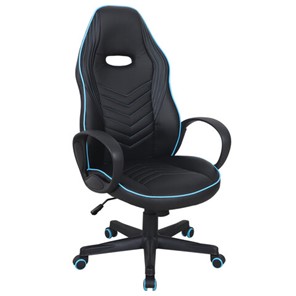 Офисное кресло BRABIX "Flame GM-004", экокожа, черное/голубое, 532498 в Стерлитамаке