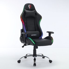 Кресло офисное BRABIX "Lumen GM-150 RGB", подсветка, две подушки, экокожа, черное, 532801 в Стерлитамаке