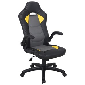 Офисное кресло BRABIX "Skill GM-005", откидные подлокотники, экокожа, черное/желтое, 532494 в Уфе