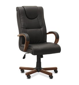 Кресло для руководителя Империя, натуральная кожа с компаньоном / черная/дерево - орех в Стерлитамаке