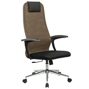 Офисный стул BRABIX PREMIUM "Ultimate EX-801" хром, плотная двойная сетка Х2, черное/коричневое, 532920 в Стерлитамаке