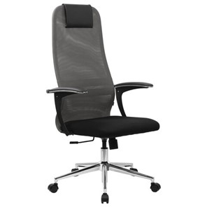 Офисный стул BRABIX PREMIUM "Ultimate EX-801" хром, плотная двойная сетка Х2, черное/серое, 532918 в Стерлитамаке