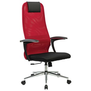 Офисный стул RABIX PREMIUM "Ultimate EX-801" хром, плотная двойная сетка Х2, черное/красное, 532921 в Стерлитамаке