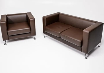 Комплект мебели Альбиони коричневый кожзам  диван 2Д + кресло в Стерлитамаке
