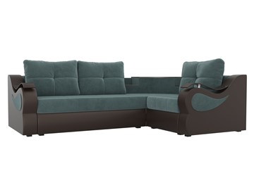 Угловой диван для гостиной Митчелл, Бирюзовый/Коричневый (велюр/экокожа) в Стерлитамаке