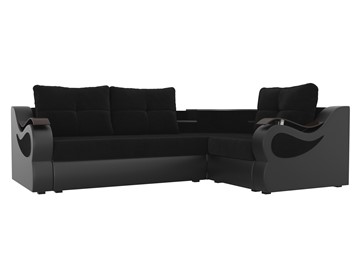 Угловой раскладной диван Митчелл, Черный/Черный (велюр/экокожа) в Стерлитамаке