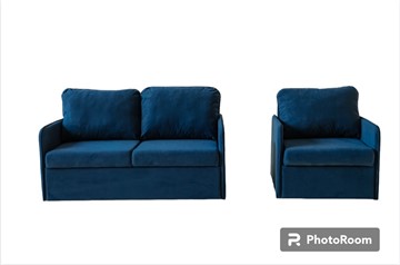 Мебельный комплект Brendoss Амира синий диван + кресло в Уфе