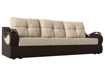 Прямой диван Меркурий еврокнижка, Бежевый/коричневый (экокожа) в Уфе