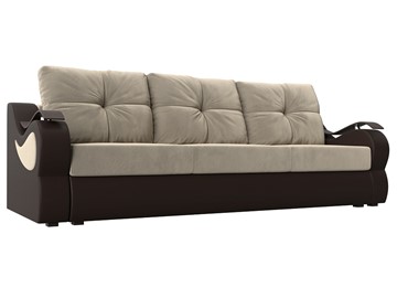 Прямой диван Меркурий еврокнижка, Бежевый/коричневый (вельвет/экокожа) в Стерлитамаке