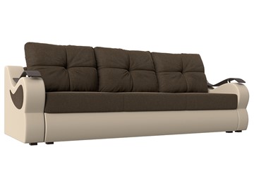 Прямой диван Меркурий еврокнижка, Коричневый/бежевый (рогожка/экокожа) в Стерлитамаке