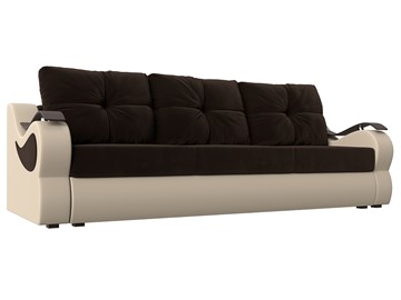 Прямой диван Меркурий еврокнижка, Коричневый/бежевый (вельвет/экокожа) в Стерлитамаке