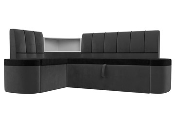 Раскладной кухонный диван Тефида, Черный\ Серый (Велюр) в Стерлитамаке